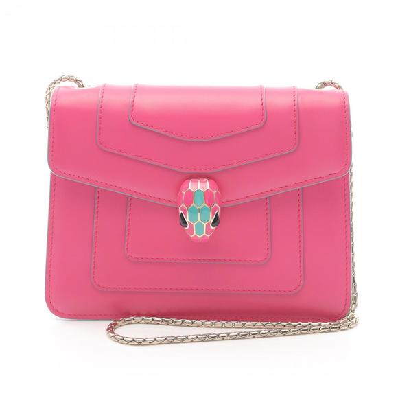 BVLGARI Serpenti Forever Shoulder Bag, Leather, Women's, Pink and White - Picture 1 of 10